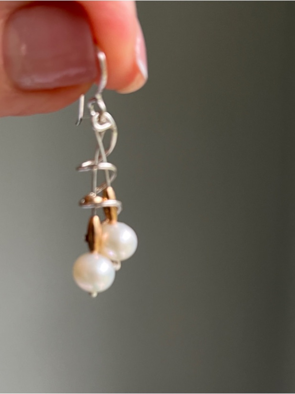 Sterling Silver Freshwater Pearl Drop Earrings with Gold Accent - Picture 4 of 4